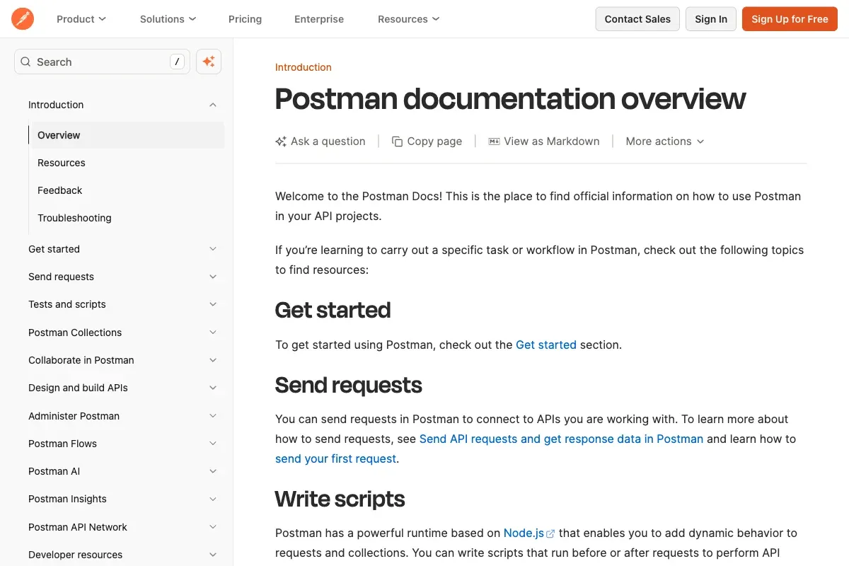 Postman API documentation showing endpoint details and collection overview