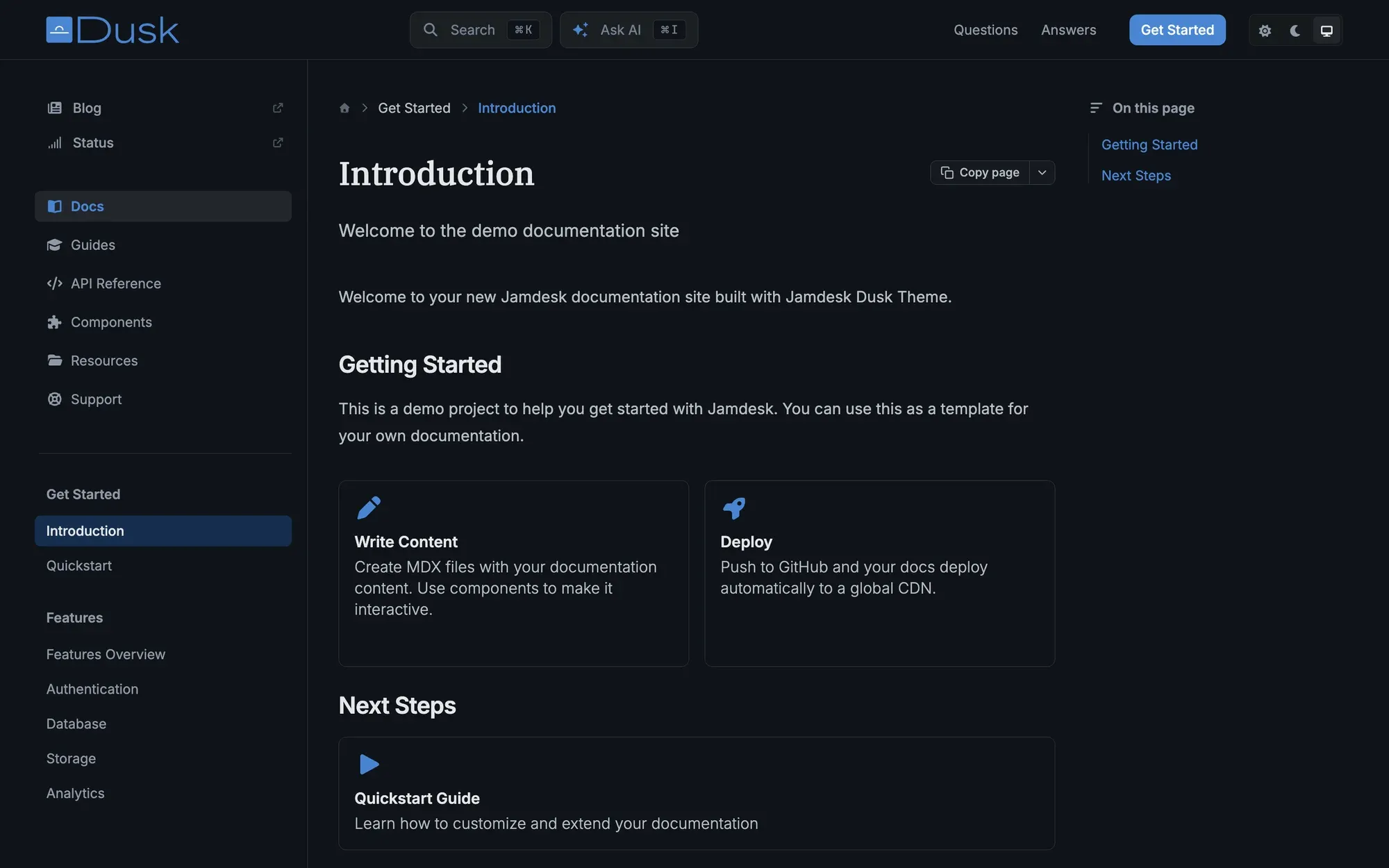 Dusk theme for Jamdesk, dark mode
